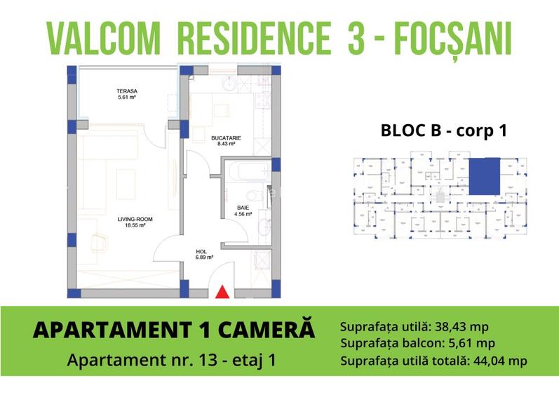 Garsoniera-Bloc Finalizat-60.500 € TVA inclus - 2