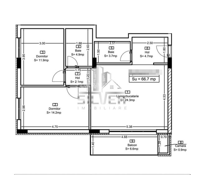 Apartament cu 3 camere/67mp/partial finisat/imobil calitativ/CF. - 2