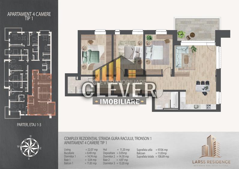 Apartament 4 camere, 109 mp, metrou Teclu, Theodor Pallady - 1