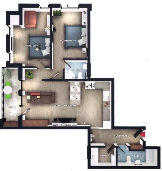 Apartament 3 camere, 2 bai, 75mp, zona Vivo, Floresti