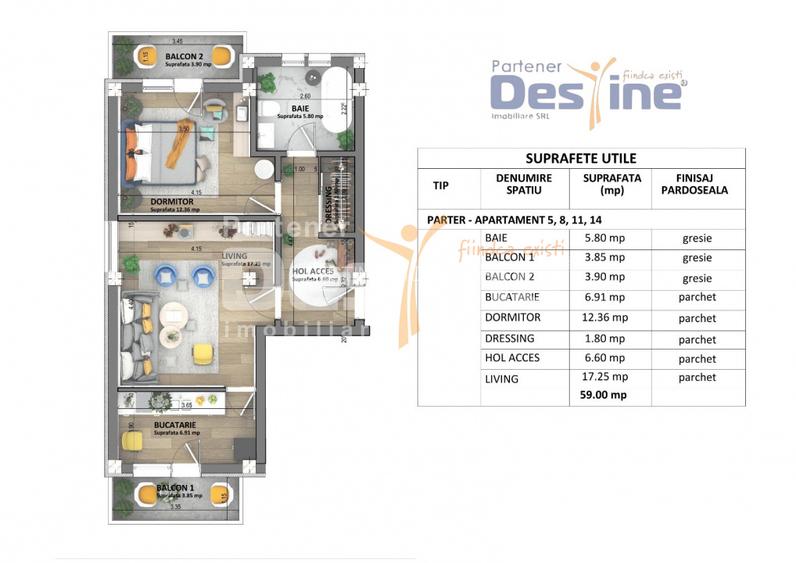 Apartamente noi Visan, COMISION 0%, predare mai 2026, pret 1.350 € + TVA - 5