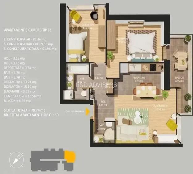 Apartament 3 camere/13 Septembrie-Panduri/parcare inclusa/ Comision 0 - 13