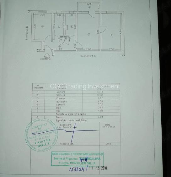 Apartament cu 3 camere semidecomandat de 49,26 mp etaj 1/4 zona Inel 2 Const - 8