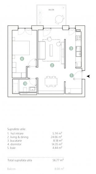De Inchiriat Apartament 2 camere Avalon Estate Pipera  57 mp + Terasa 8 mp - 5