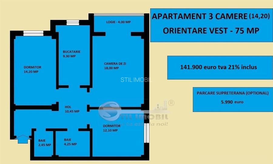 Apartament 3 camere nou de vanzare in Iasi Valea Lupului, decomandat - 2