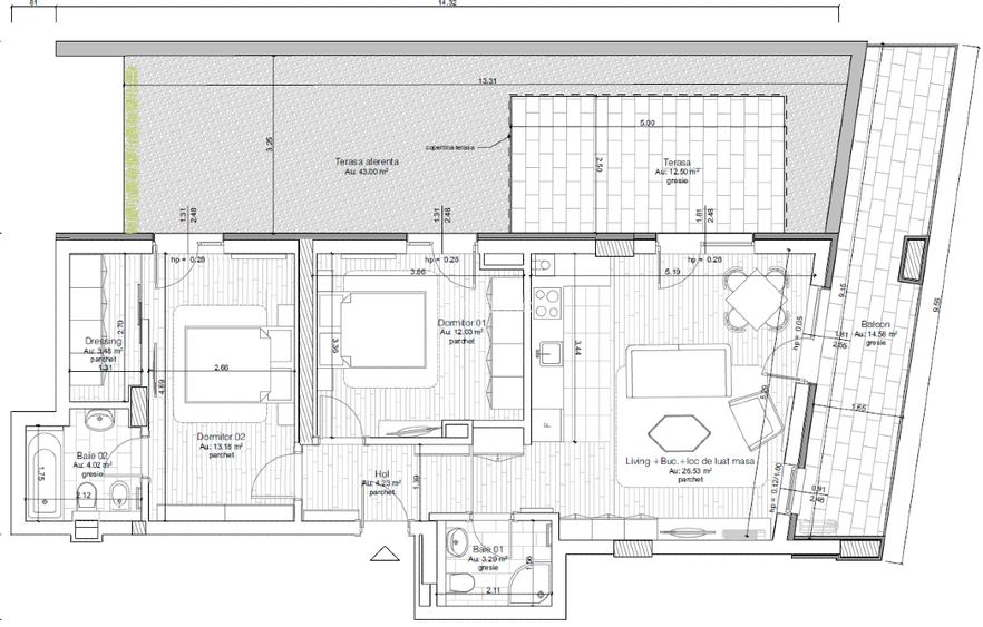 3 camere cu terasă panoramică 55 mp tip Penthouse – Vivalia Grand - Langa Centru - 11