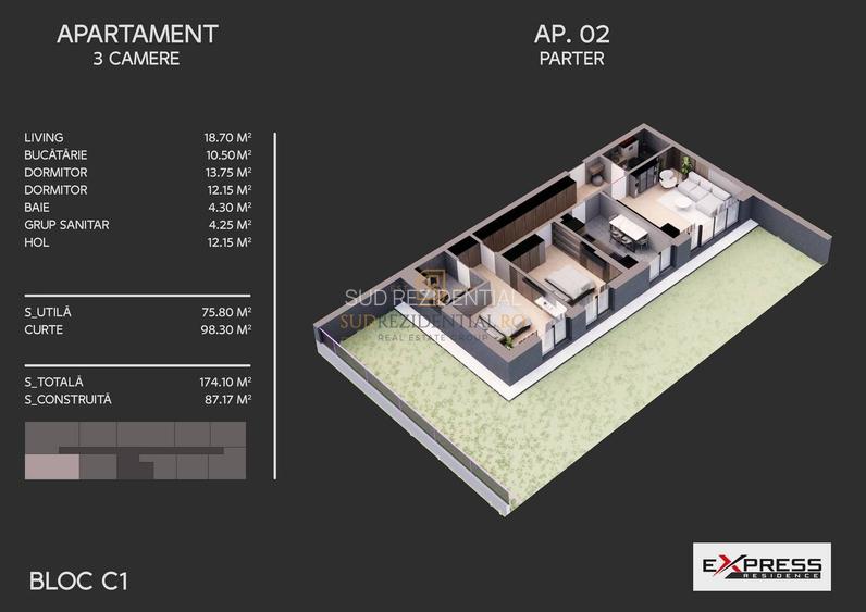 Metalurgiei - 3 camere decomandat, curte proprie 98 mp, Comision 0% - 1