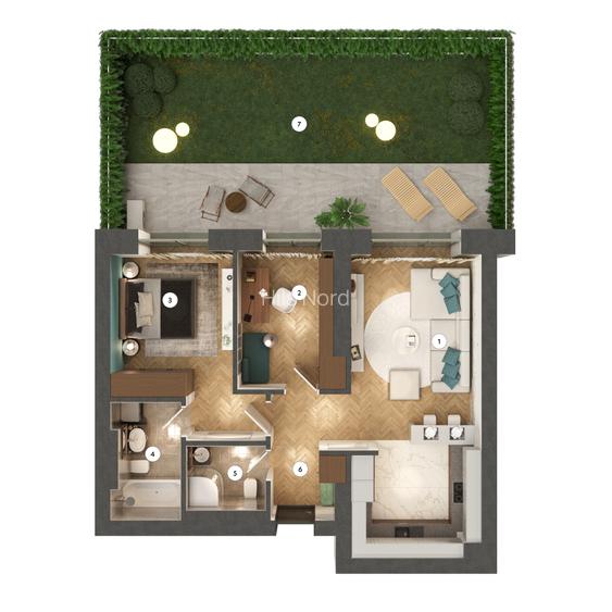 Apartament cu 2 camere + birou cu grădină - Tip 3D - 12