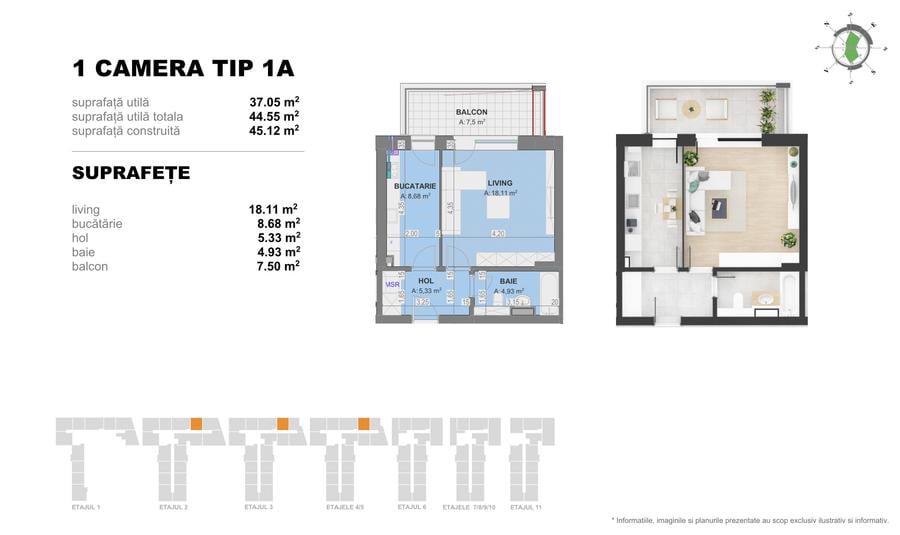 Garsoniera TIP A in Complex Doi Cocosi Residence