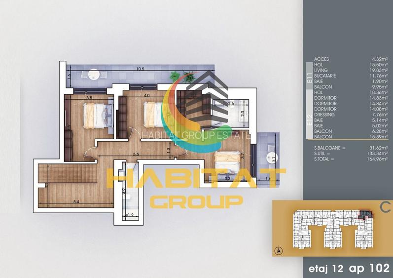 Pallady 4 camere tip duplex 165 mp la 8 minute metrou Teclu - 3