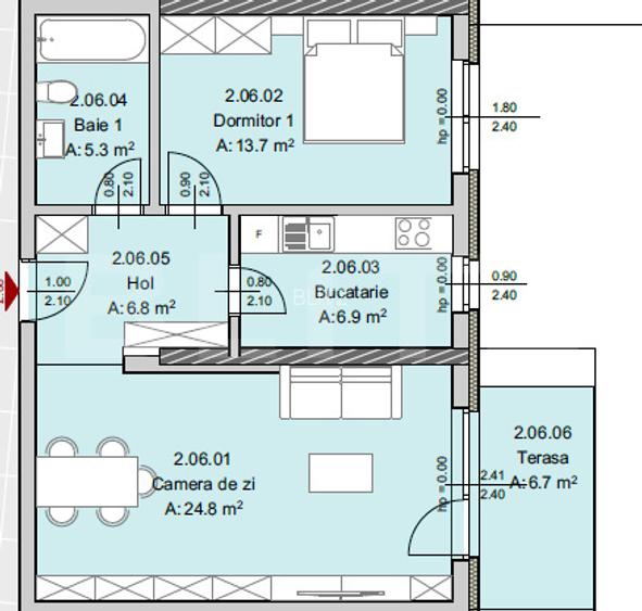 Apartament 2 camere, 57 mp, Terasa 7 mp, Imobil Nou, Semicentral - 5