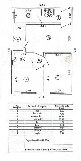 Apartament cu 3 camere, etaj 4, NEMOBILAT, zona CENTRU; - 8