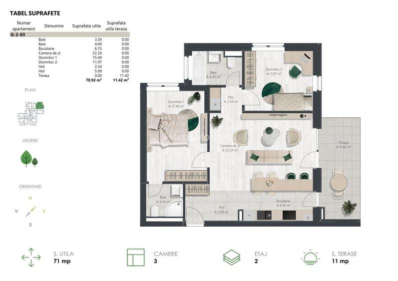 Apartament cu 3 camere de vanzare in Complexul Denya Forest - Comision 0% - 12