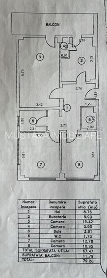 - Etaj 1 - Apartament 3 camere, cu surafata 79mp, Zona Calarasi 4. - 3