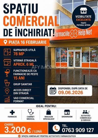 Spatiul Comercial stradal 78mp P-ta 16 Februarie -Farmaceutic format - 2