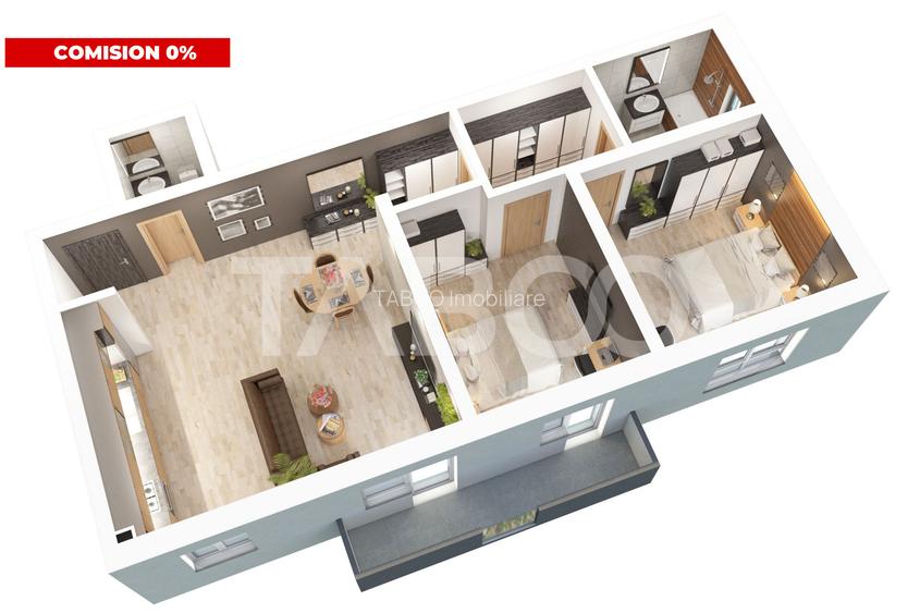 Apartament 73mpu 3 camere 2 bai Comision 0 Zona Doamna Stanca Sibiu - 2