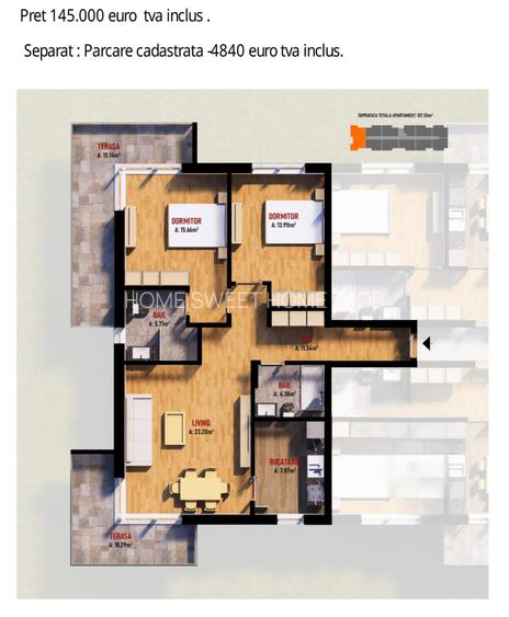 Apartament Premium 3 camere cu 2 terase | 107 mp | Incalzire pardoseala - 1