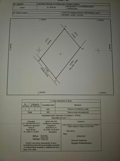 TEREN INTRAVILAN DE VÂNZARE-BUDEȘTI VÂLCEA LA 10 MINUTE DE RÂMNICU VÂLCEA