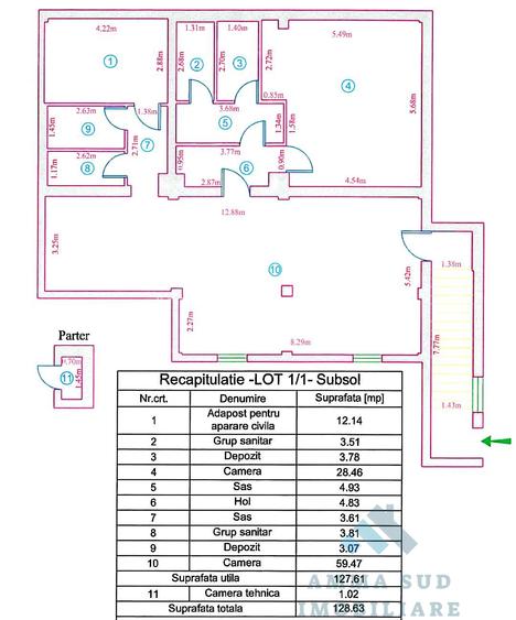 Spatiu comercial subsol - 128.6 mp utili - 3 locuri parcare - 18