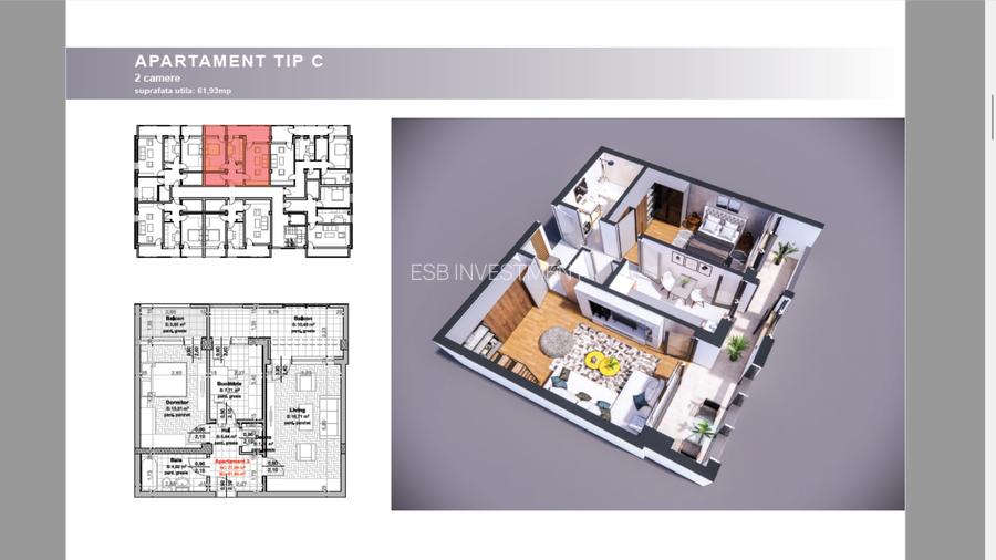 Apartament cu 2 camere model C, 65.78 mp totali, zona Hlincea, la strada - 1
