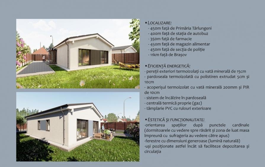 Casă modernă, parter, la cheie – în inima Tărlungenilor • Teren 511 mp