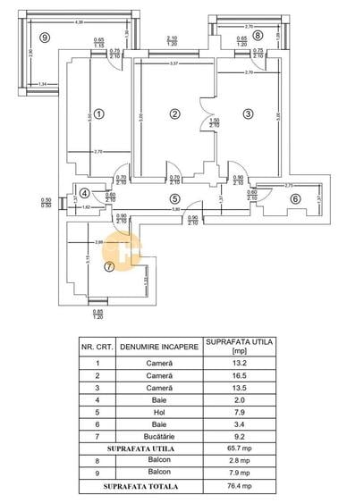 Nicolina 1 - 3 camere decomandat - 2 bai - etaj 3/8 - boxa - 11