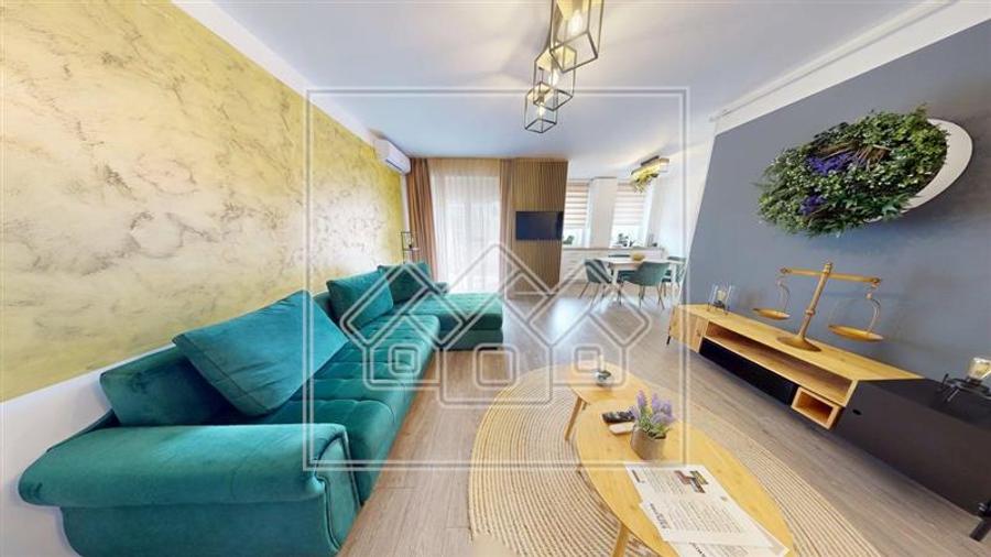 Apartament 3 camere, 2 bai, 2 terase, mobilat si utilat confort lux