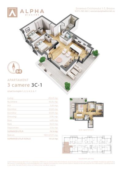 Apartament 3 camere Alpha Distrikt Brasov