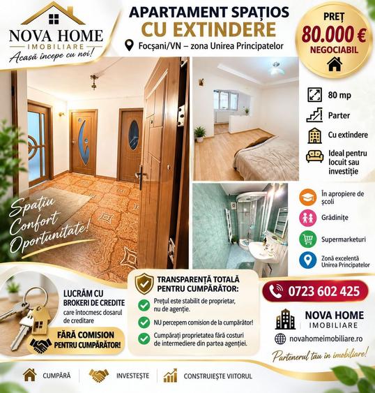 🏡 APARTAMENT SPAȚIOS CU EXTINDERE – FOCȘANI, UNIREA PRINCIPATELOR
