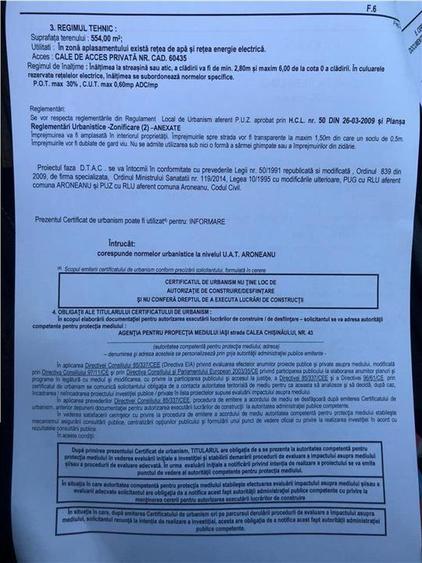Aroneanu teren 652mp cu utilitati si Certificat de Urbanism