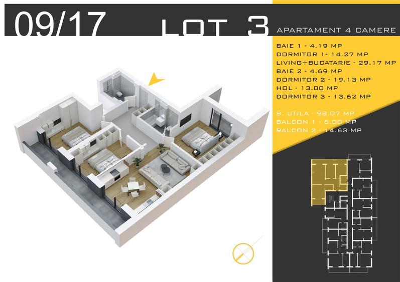 AP. 4 CAM. DECOMANDAT IN BLOC P+3 / COMPLEX PREMIUM- PALLADY!