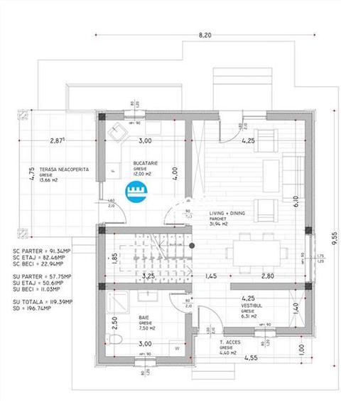 Vila P+E 120 mp, beci, 400 teren, 5 drumuri, Valea Adanca