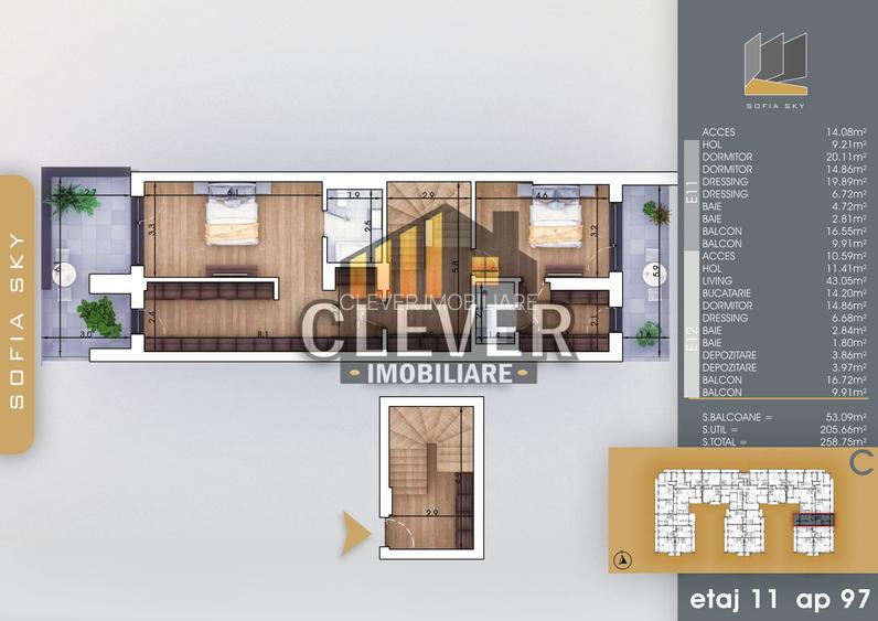 Penthouse duplex 4 cam 258 mp, lift privat, Pallady - 1