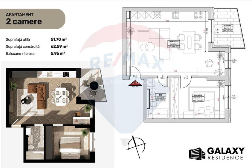 COMISION 0%| DE VANZARE| 2 CAMERE| TRACTORU| BLOC NOU|GALAXY RESIDENCE - 2