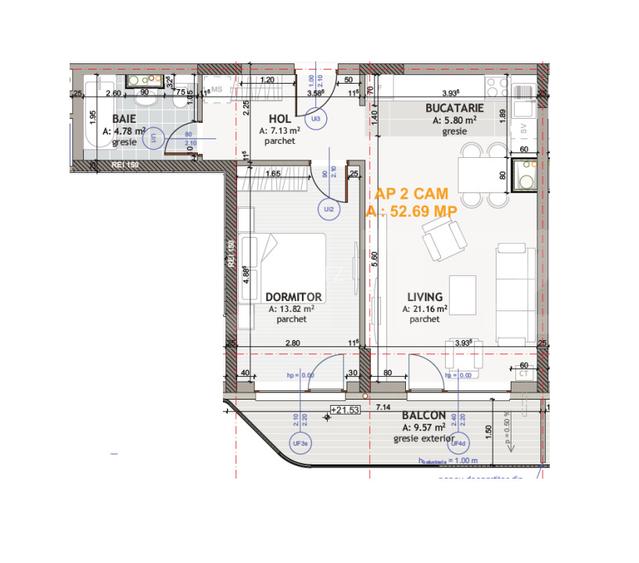 Apartament lux, 2 camere, 53 mp, terasa 9.57 mp, etaj 1, garaj, Eroilor - 6