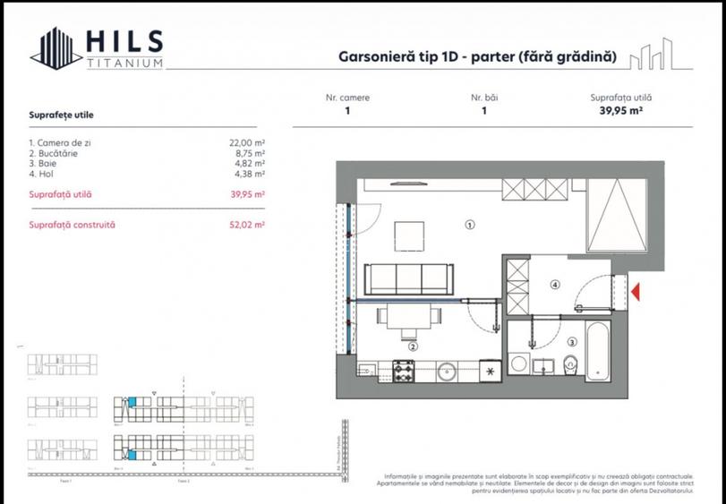 Garsoniera  / Hils Titanium Faza 2 / 10 minute Metrou / Comision 0% - 8