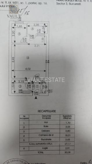 Garsoniera CF1 MOBILATA/UTILATA - 8 minute Metrou COSTIN GEORGIAN  - 8