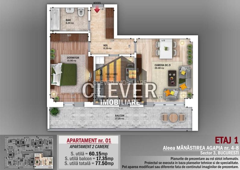 Apartament 2 camere Salajan | Balcon 17 mp | 0% comision - 1