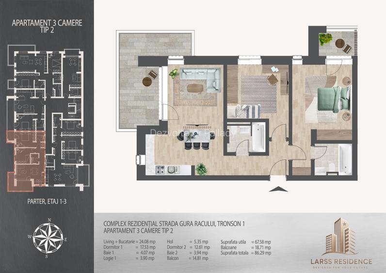 3 camere/ Metrou N.TECLU-10 MIN - 2