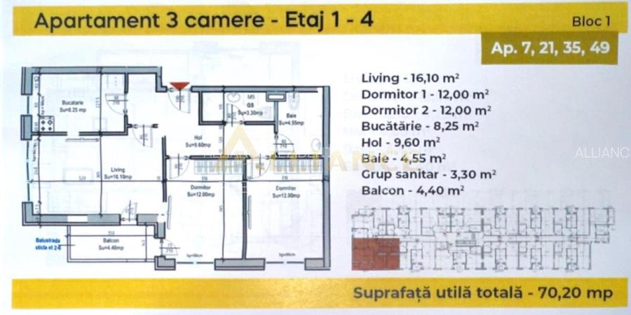 SECTOR 4 | Apartament cu 3 camere - 2 bai - decomandat | 71 MP - 8