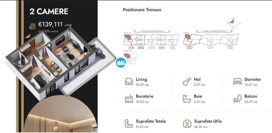Apartament 2 camere,81.83 mp,bloc nou,zona Nicolina Selgros - 2