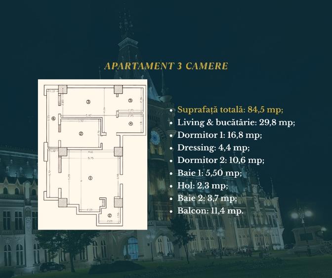 Apartament unicat cu vedere panoramica | 3 camere | Centru, langa Palas Mall