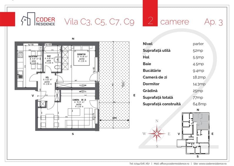 Apartament 2 camere cu gradină 25 m2 Coder Residence 3 - 1