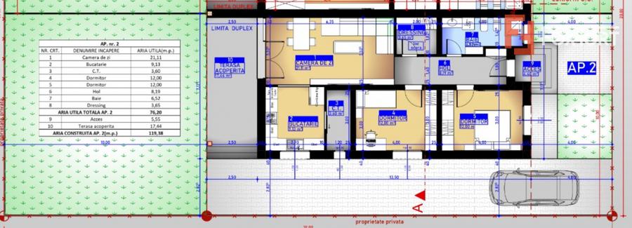 Duplex cu 3 camere, 76 mp utili si 300 mp teren, de vanzare in Sacalaz