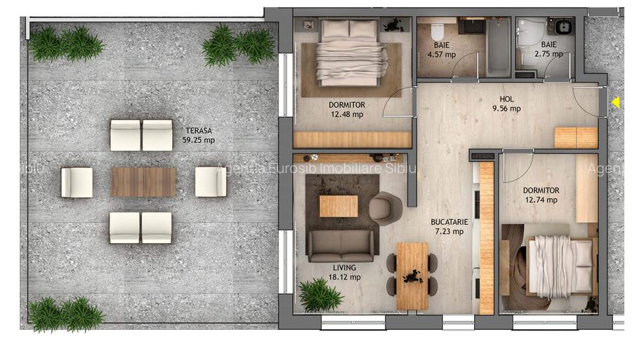 Penthouse cu 3 cam 130mp, Str D-na Stanca Selimbar -Orhideea - 9