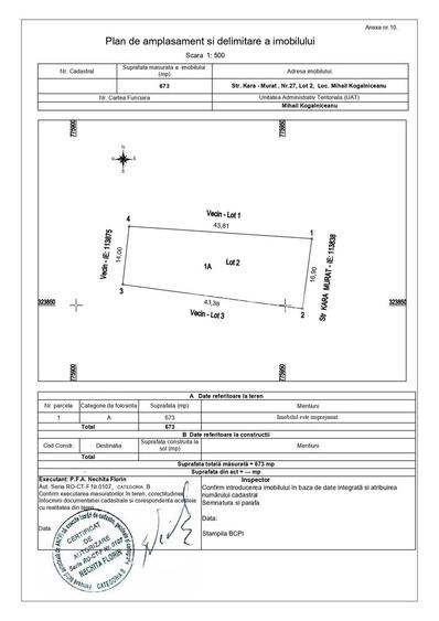 Teren intravilan 673mp | Toate utilitățile | Mihail Kogalniceanu - 1