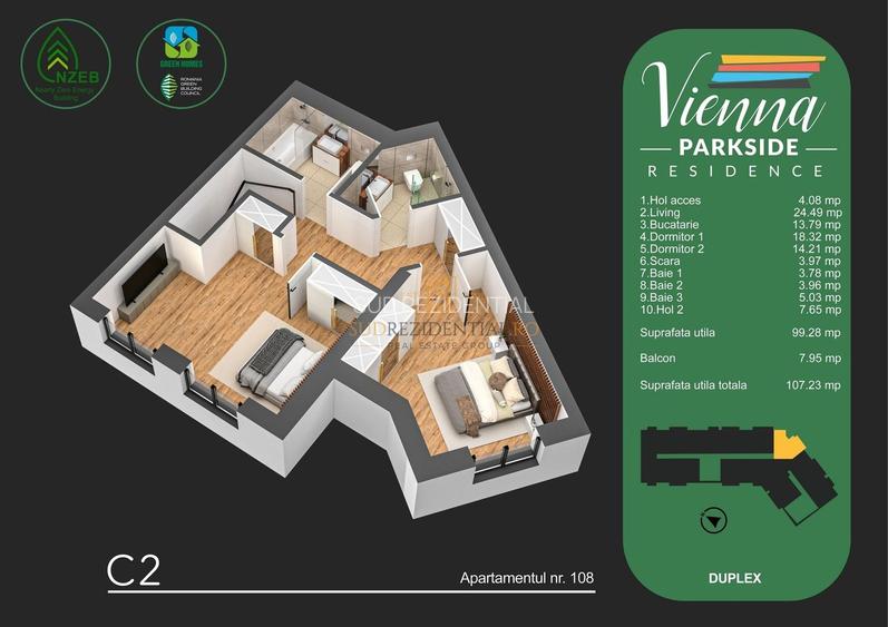 Apartament tip duplex cu 3 camere si balcon - zona Parc Tudor Arghezi - 2