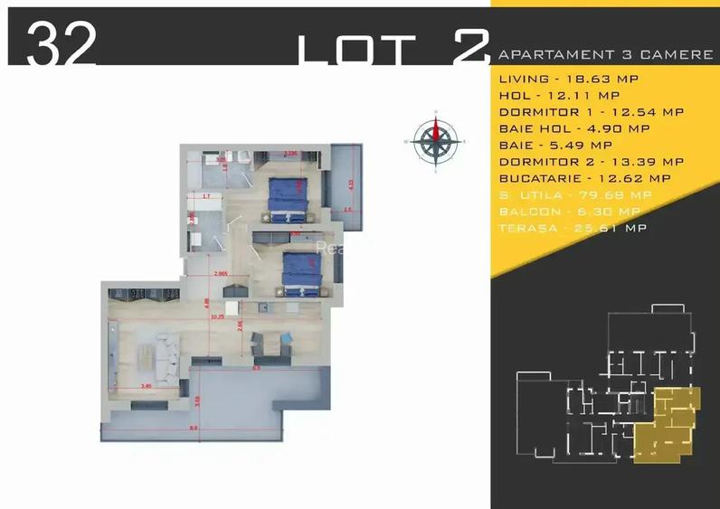 3 Camere Terasa 32mp | 111 mp | 15 min metrou | Comision 0% - 2