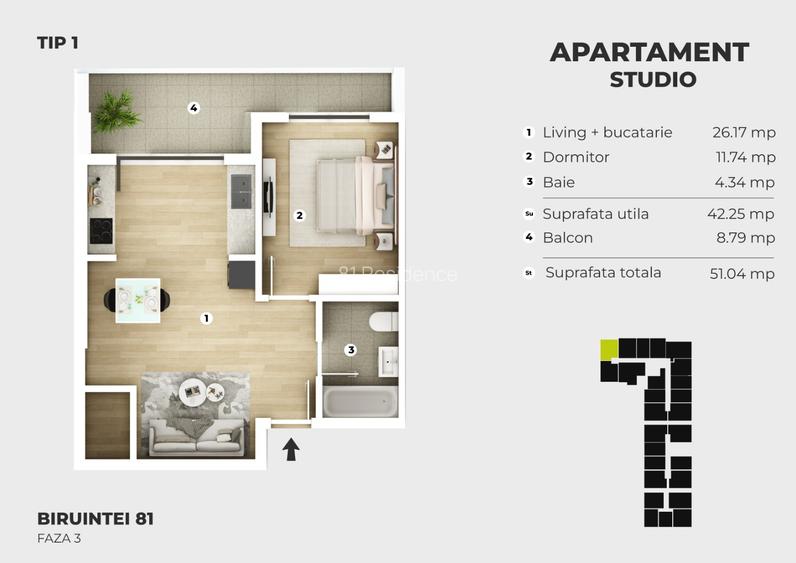 Studio de vanzare 7 minute metrou Berceni - 2