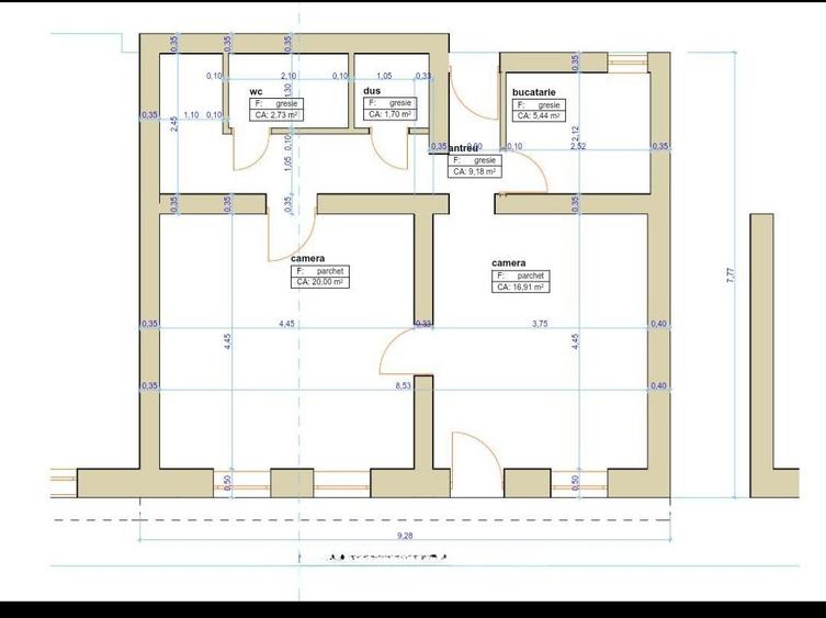Casa finisata la curte comuna, 56 mp, 2 camere - zona Centrala